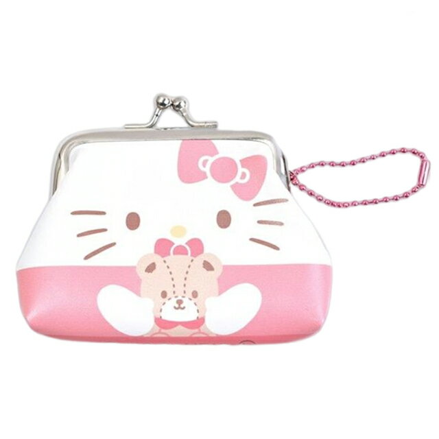 小禮堂 Hello Kitty 皮質口金零錢包吊飾 (粉抱朋友)