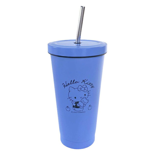 小禮堂 Hello Kitty 304不鏽鋼吸管杯 500ml (藍)