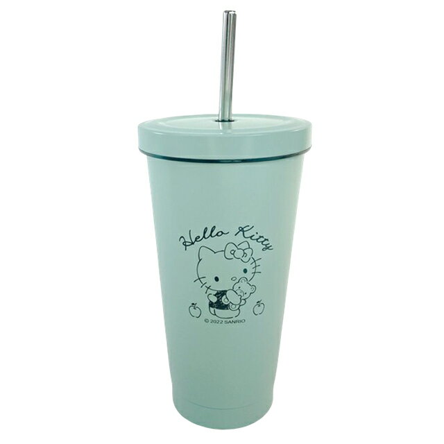 小禮堂 Hello Kitty 304不鏽鋼吸管杯 500ml (綠)