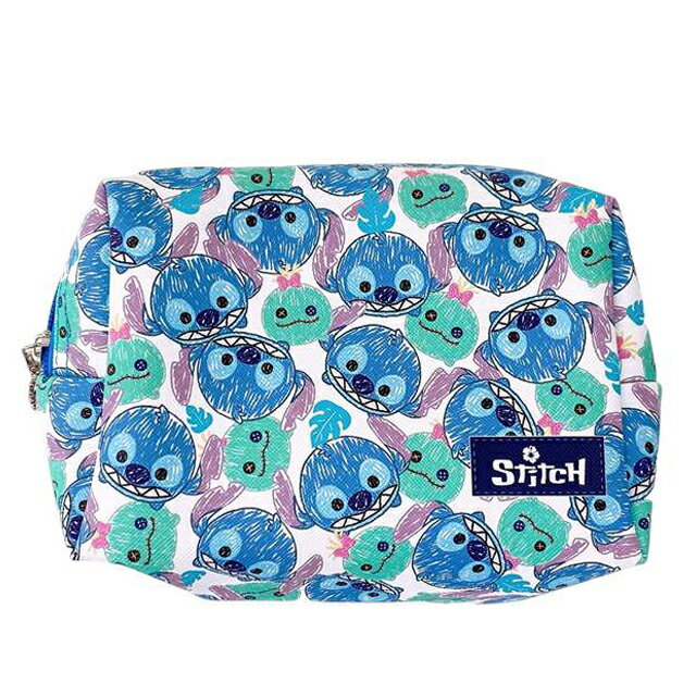 小禮堂 tsum tsum 史迪奇 皮質化妝包 (藍滿版)