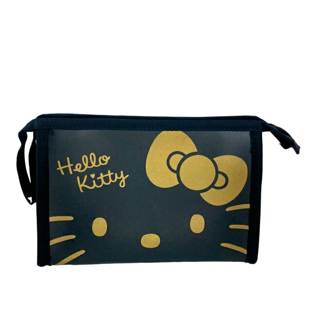 小禮堂 Hello Kitty 皮質三角收納包 (黑大臉)
