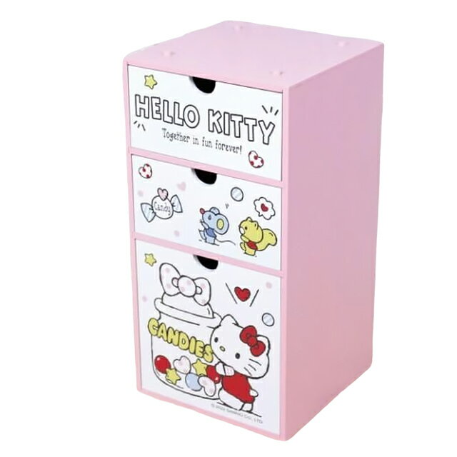 小禮堂 Hello Kitty 木製直式三抽盒 (粉糖果)