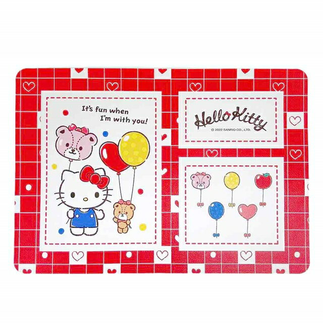 小禮堂 Hello Kitty 方形皮革隔熱桌墊 43x30cm (紅氣球款)