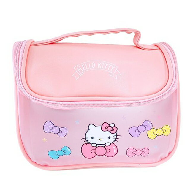 小禮堂 Hello Kitty 皮質手提式盥洗包 (粉蝴蝶結)