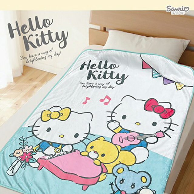 【任2件499】小禮堂 Hello Kitty Mimmy 法蘭絨單人毯 90x120cm (藍鋼琴)