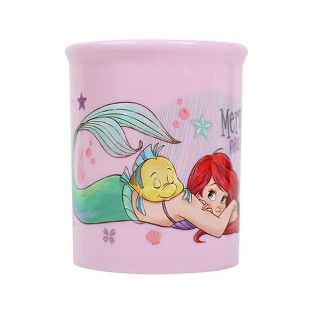 小禮堂 迪士尼 小美人魚 單耳塑膠杯 300ml (粉紫趴姿)