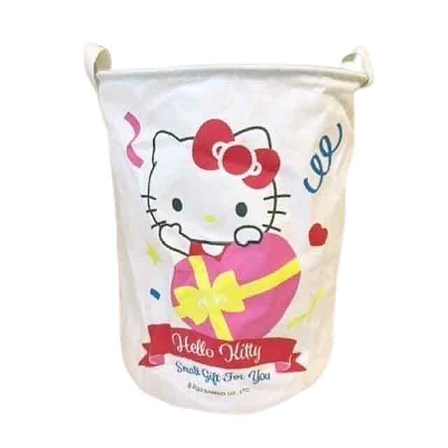 小禮堂 Hello Kitty 超大筒型帆布收納籃 (禮物款)