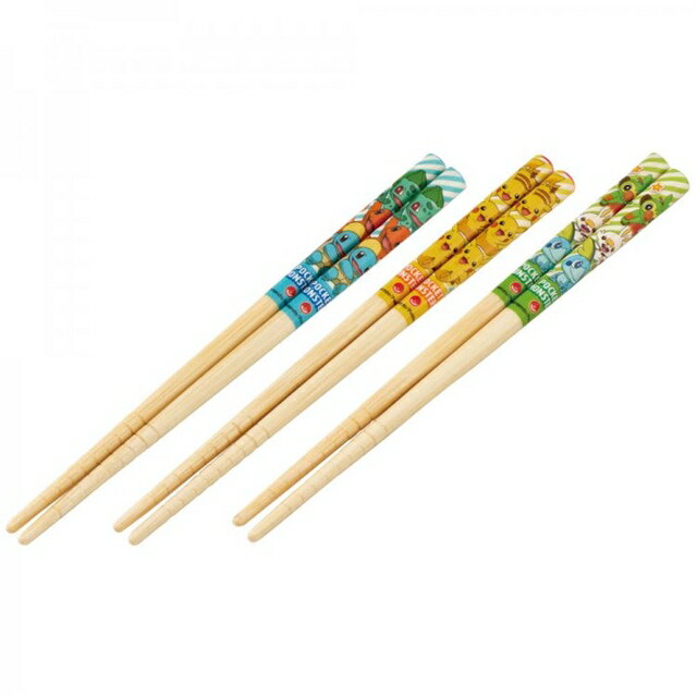 小禮堂 寶可夢 兒童天然竹筷3入組 16.5cm (黃綠條紋)