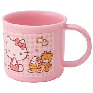 小禮堂 Hello Kitty 兒童單耳塑膠杯 200ml Ag+ (粉格紋款)