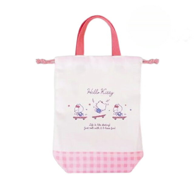 小禮堂 Hello Kitty 尼龍手提束口鞋袋 (粉滑板)