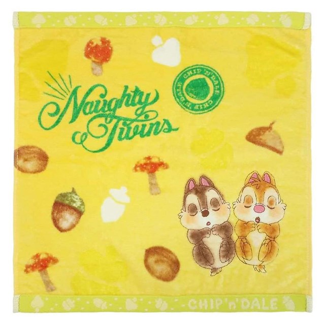 小禮堂 迪士尼 奇奇蒂蒂 棉質短毛巾 34x36cm (黃綠睡覺款)
