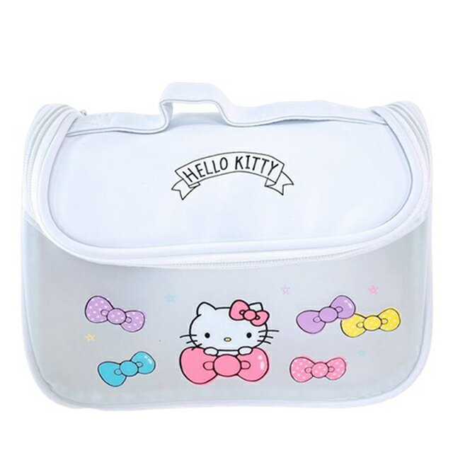 小禮堂 Hello Kitty 皮質手提式盥洗包 (白蝴蝶結)