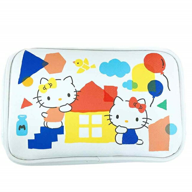 小禮堂 Hello Kitty x Mimmy 皮質方形拉鍊化妝包 (白房屋款)