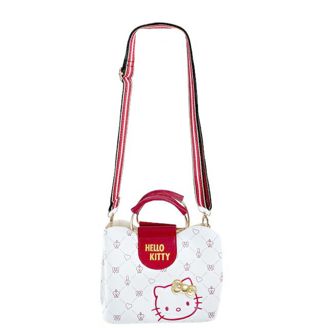 小禮堂 Hello Kitty 皮質肩背手提兩用包 (白紅金蝴蝶結)