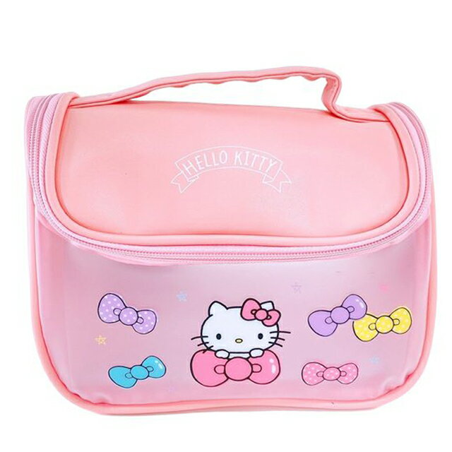 小禮堂 Hello Kitty 皮質手提式盥洗包 (粉logo)
