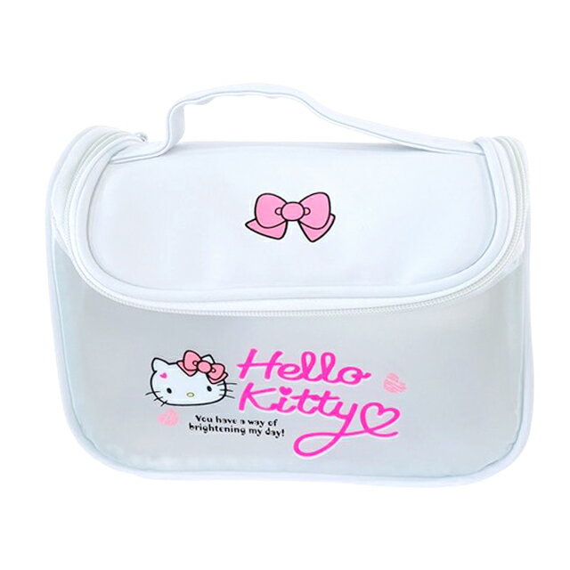 小禮堂 Hello Kitty 皮質手提式盥洗包 (白logo)