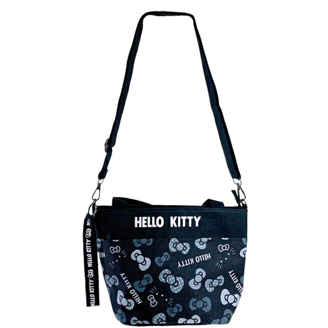 小禮堂 Hello Kitty 尼龍船型斜背手提兩用包 (黑滿版)
