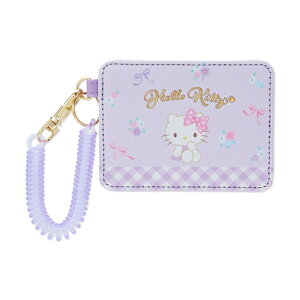 小禮堂 Hello Kitty 皮質票卡夾附彈簧繩 (紫格子款)