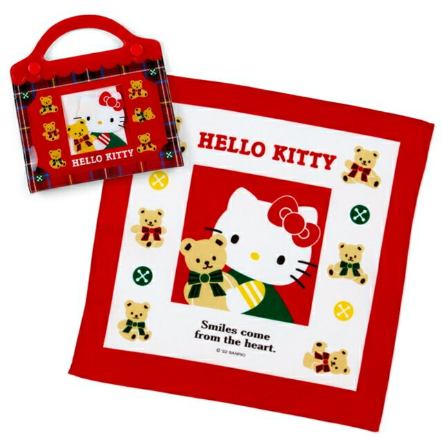 小禮堂 Hello Kitty 棉質方巾附手提收納夾 27x27cm (懷舊經典款)
