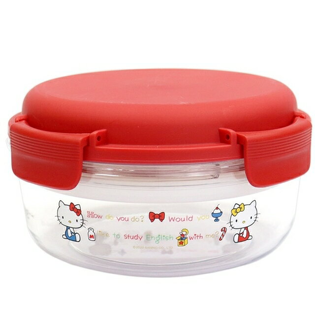 小禮堂 Hello Kitty 圓形密封Tritan保鮮盒 1000ml (紅姐妹款)