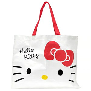 小禮堂 Hello Kitty 尼龍防水手提購物袋 (白大臉款)