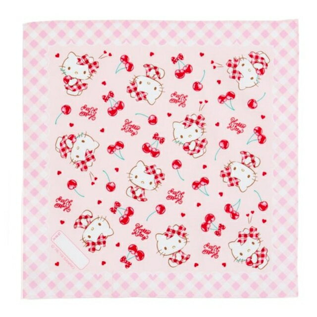 小禮堂 Hello Kitty 純棉紗布摺紙手帕 27x27cm (粉櫻桃款)