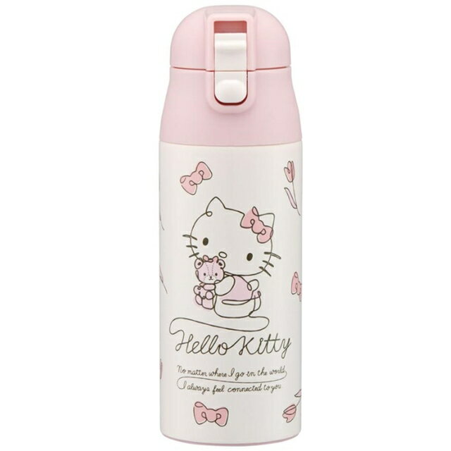 小禮堂 Hello Kitty 彈蓋不鏽鋼保溫瓶 360ml (粉白鬱金香款)