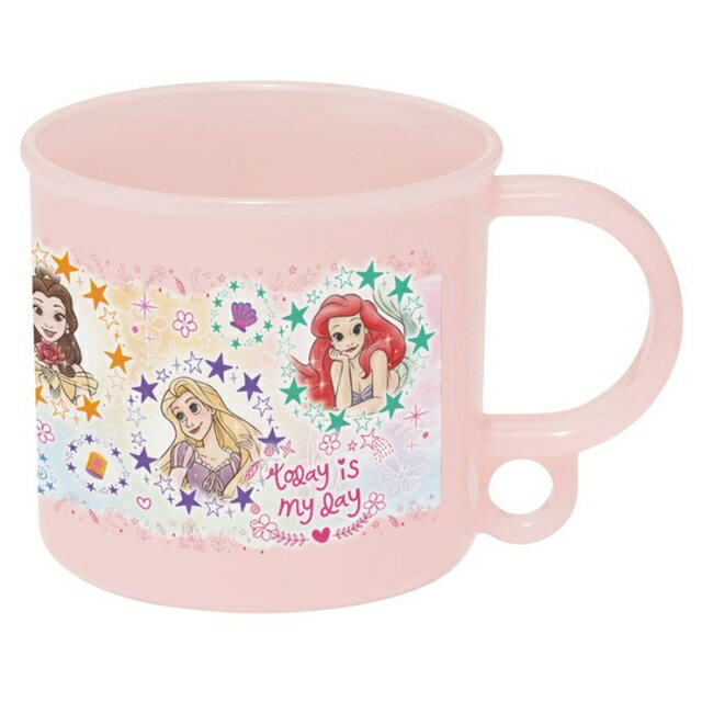 小禮堂 迪士尼 公主 兒童單耳塑膠杯 200ml Ag+ (粉星星圓框款)