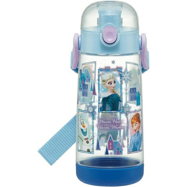 小禮堂 迪士尼 冰雪奇緣 兒童彈蓋直飲透明止滑水壺 480ml (藍紫方框款)