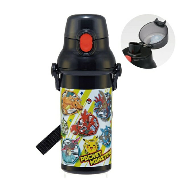 小禮堂 寶可夢 兒童彈蓋直飲水壺 480ml Ag+ (黑黃條紋款)