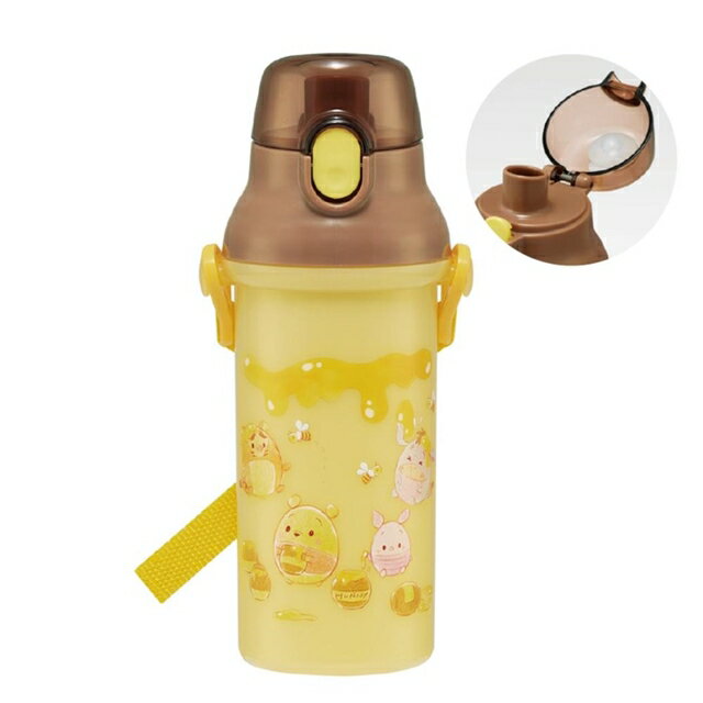 小禮堂 迪士尼 小熊維尼 兒童彈蓋直飲水壺 480ml Ag+ (黃棕蜂蜜款)