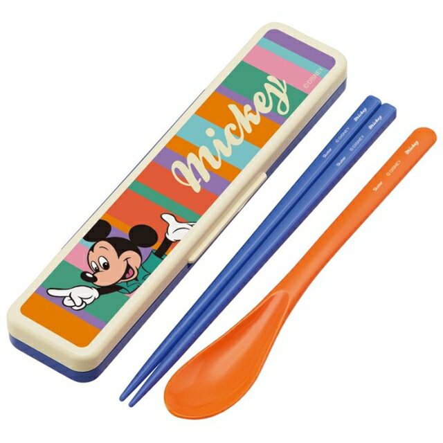 小禮堂 迪士尼 米奇 盒裝兩件式餐具組 Ag+ (彩色色塊款)