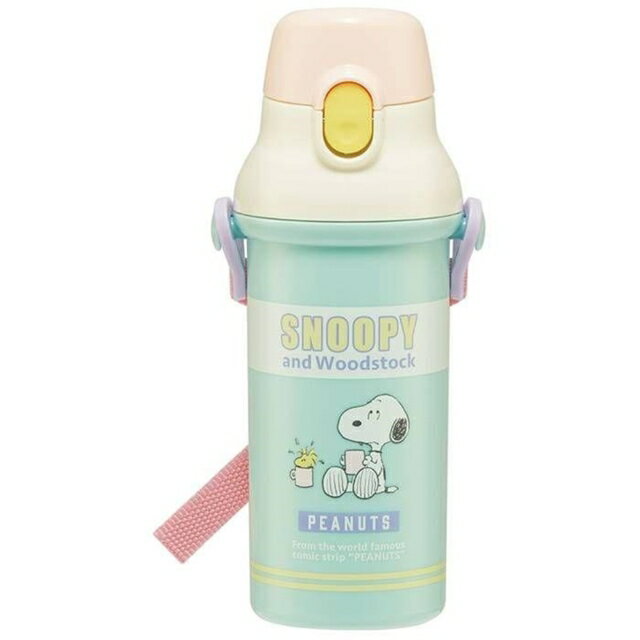 小禮堂 Snoopy 兒童彈蓋直飲水壺 480ml Ag+ (米綠坐姿款)