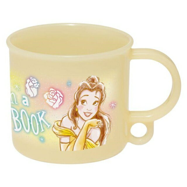 小禮堂 迪士尼 美女與野獸 貝兒 單耳塑膠杯 200ml Ag+ (黃玫瑰款)