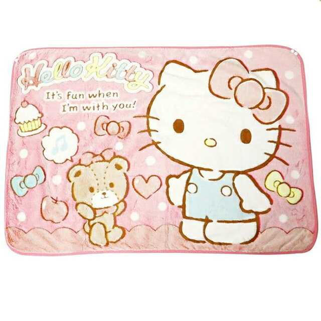 小禮堂 Hello Kitty 單人圓角毛毯披肩 70x100cm (粉小熊款)