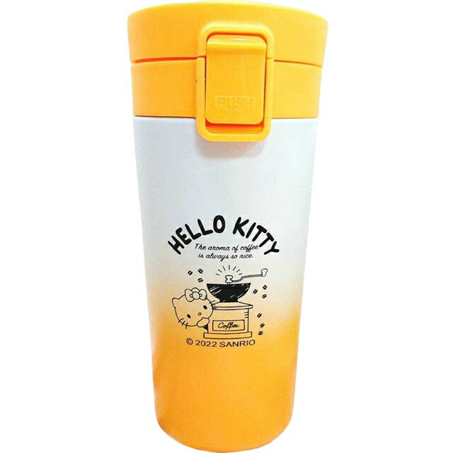 小禮堂 Hello Kitty 彈蓋式漸層不鏽鋼保溫杯 380ml (黃白漸層款)