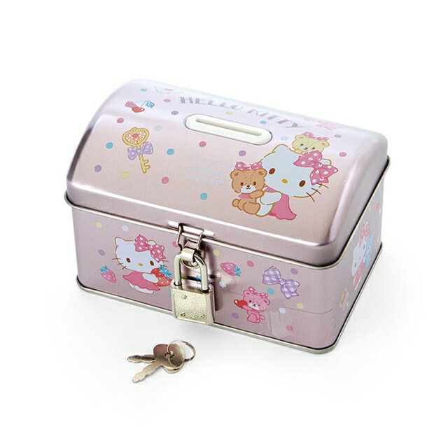 小禮堂 Hello Kitty 迷你鐵製存錢筒附鎖頭 (粉小熊款)
