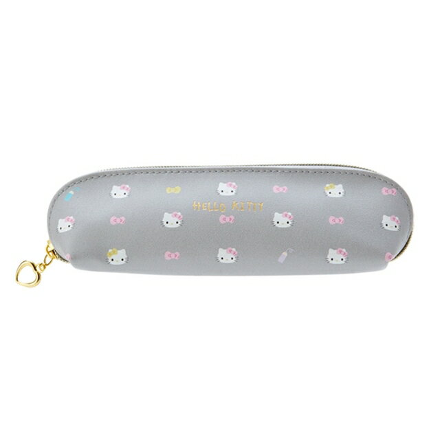 小禮堂 Hello Kitty 皮質三角細筆袋 灰 (2023新生活)