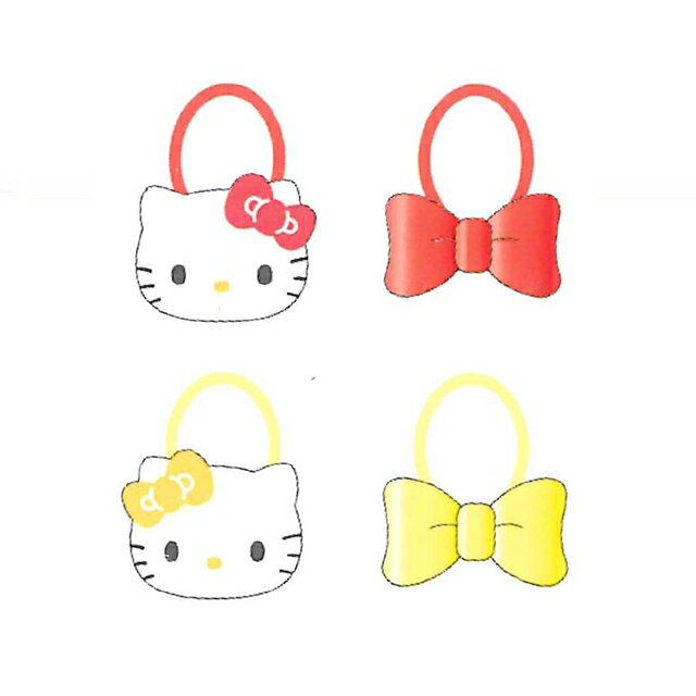 小禮堂 Hello Kitty 造型橡皮繩迷你髮束4入組 (黃紅姐妹款)