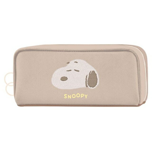 小禮堂 Snoopy 皮質刺繡方形筆袋 (米大頭款)