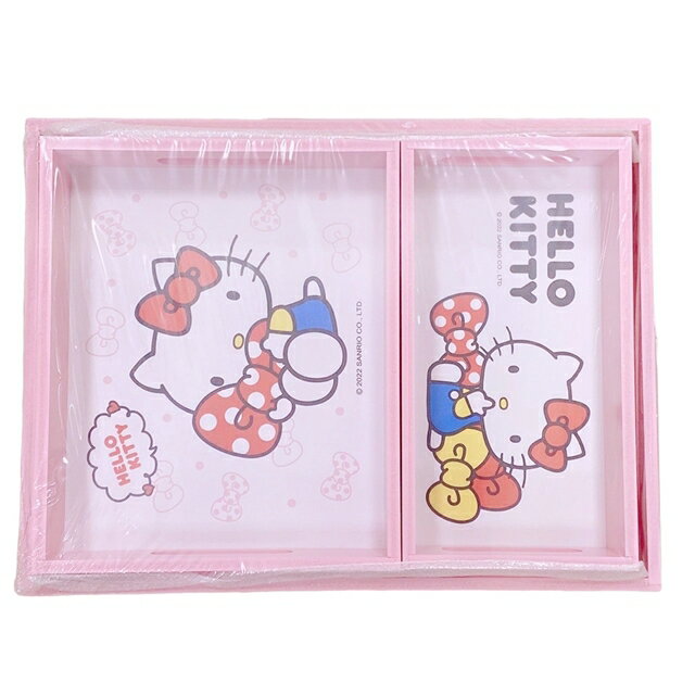 小禮堂 Hello Kitty 木質託盤3件組 (粉蝴蝶結款)