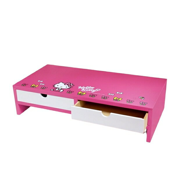 小禮堂 Hello Kitty 橫式木質雙抽螢幕架 (桃蝴蝶結款)