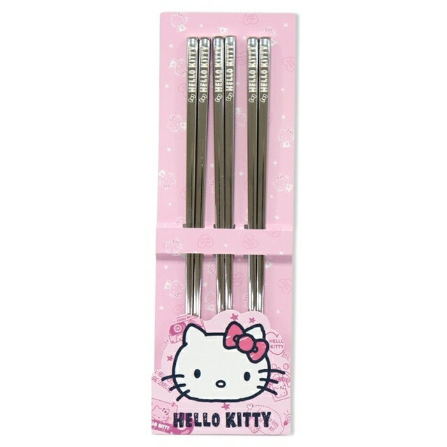 小禮堂 Hello Kitty 不鏽鋼方形筷子3入組 23cm (銀文字款)