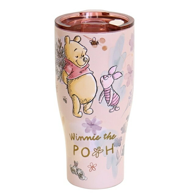 小禮堂 迪士尼 小熊維尼 304不鏽鋼冰霸杯 900ml (粉花卉款)