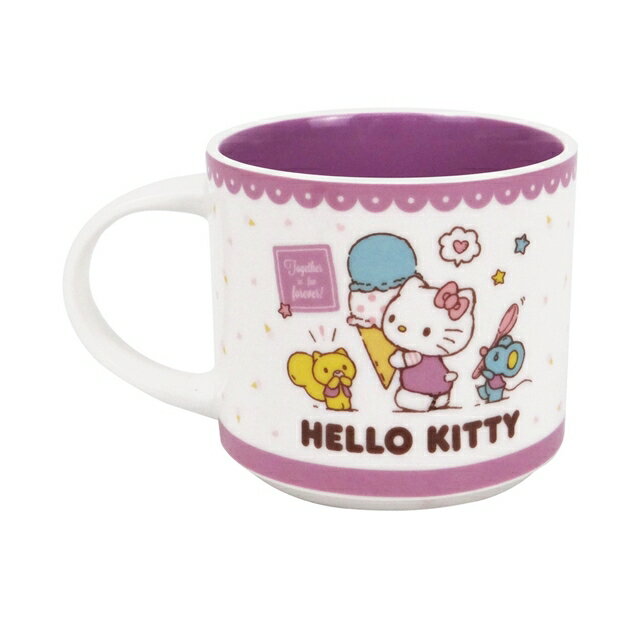 小禮堂 Hello Kitty 陶瓷疊疊杯 400ml (紫冰淇淋款)