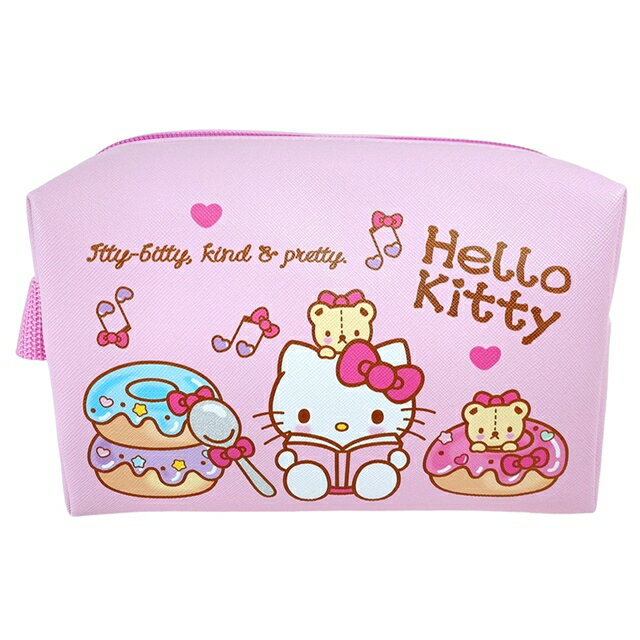 小禮堂 Hello Kitty 皮質單側提把方形化妝包 (粉甜甜圈款)