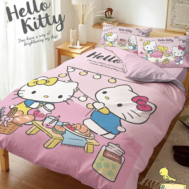 小禮堂 Hello Kitty 雙人床包組 5x6.2尺 (野餐款)