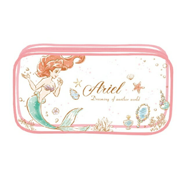 小禮堂 迪士尼 小美人魚 滾邊透明方形筆袋 (粉化妝品款)