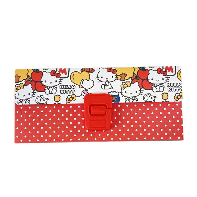 小禮堂 Hello Kitty 塑膠扣式方形鉛筆盒 (紅白點點款)