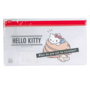小禮堂 Hello Kitty 防水橫式扁平夾鏈袋 (透明鬆餅款)